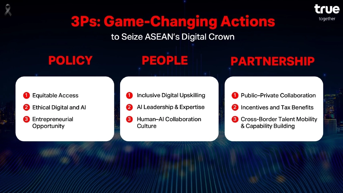 เปิดสูตร 3Ps เปลี่ยนจุดแข็งดิจิทัลไทยสู่ความเป็นผู้นำดิจิทัลอาเซียนบนสนามปัญญาประดิษฐ์ผ่านเลนส์ \"ซิกเว่\" กรุ๊ปซีอีโอ ทรูคอร์ปอเรชั่น