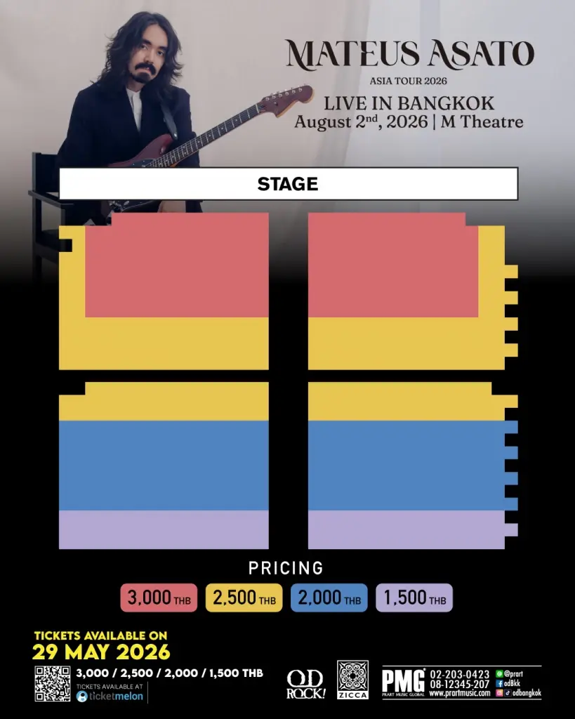 Mateus Asato Live in Bangkok 2026 สามารถกดบัตรได้แล้วในวันนี้