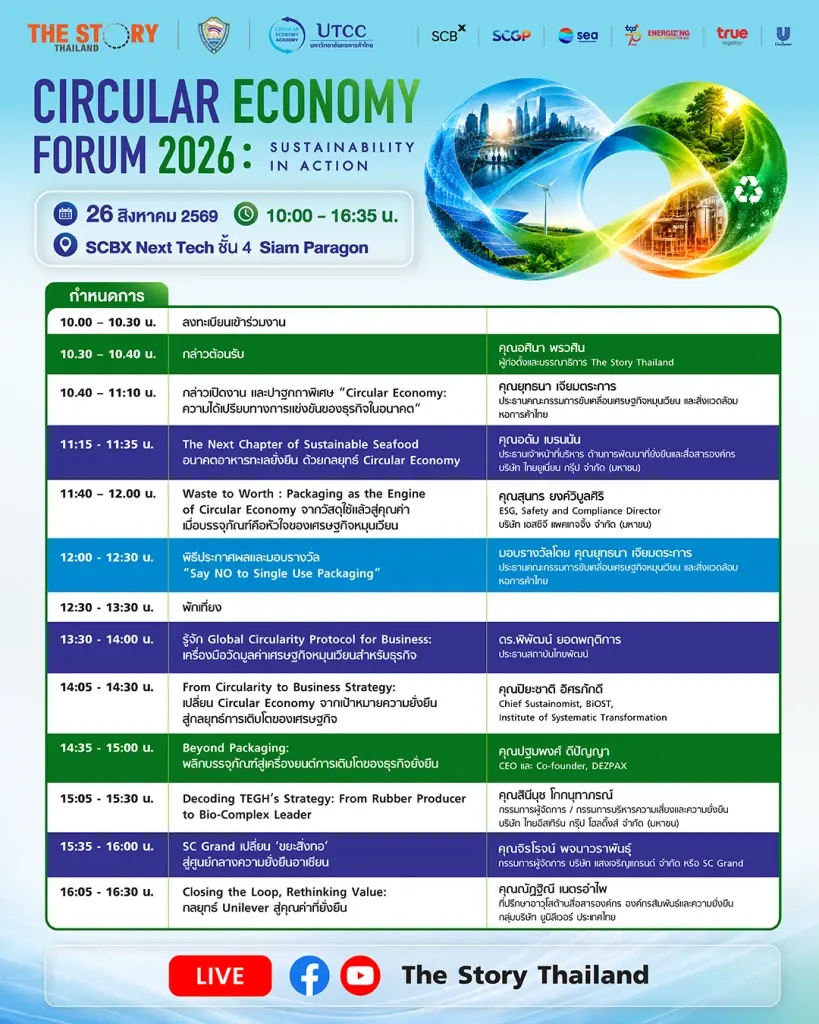 CIRCULAR ECONOMY FORUM 2026 เศรษฐกิจหมุนเวียนเพื่อธุรกิจเติบโตอย่างยั่งยืน