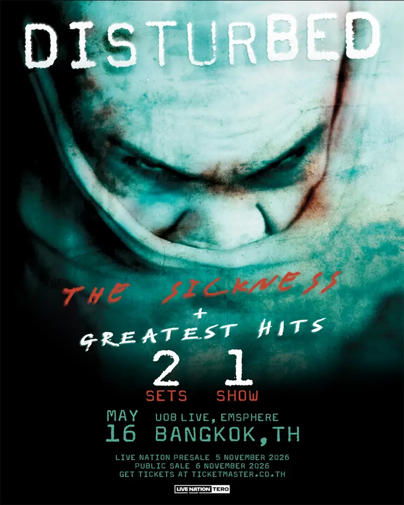 “Disturbed - The Sickness & Greatest Hits” คอนเสิร์ตครั้งแรกในไทยจากศิลปินฮาร์ดร็อคระดับตำนาน “Disturbed”