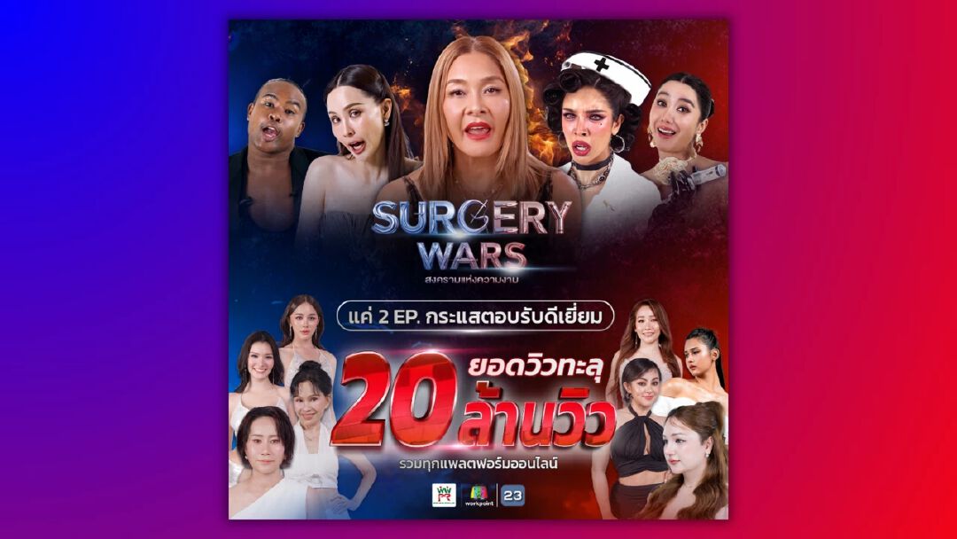 วิน วิน พีอาร์พลัส ทำถึง “Surgery Wars สงครามแห่งความงาม” กระแสแรงตั้งแต่ 2 อีพีแรก ฟาด Engagement ทุกแพลตฟอร์มกว่า 20 ล้านวิว